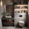 Bathroom Design with Grey Tiles and Black Matte Fixtures