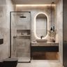 Contemporary Bathroom Design with Floating Vanity and Beige Marble Tiles