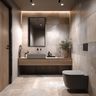 Contemporary Bathroom Design with Sand Stone Tiles and Concealed Storage