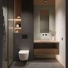 Bathroom Design with Dark Slate Tiles and Floating Vanity Shelf