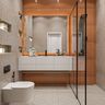 Bathroom Design with Off-White and Burnt Orange Wall Tiles