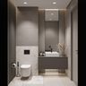 Bathroom Design with Wood Slat Wall and Floating Quartz Vanity