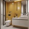 Yellow Tile Bathroom Design with Floating White Vanity