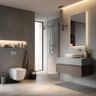 Floating Vanity Bathroom Design with Concrete Display Niches