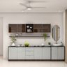 Silver and Wood Contemporary Crockery Unit Design with Glass Open Shelving