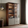 Crockery Unit Design with Glass Cabinets and LED-Lit Shelvin