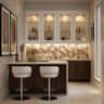Champagne and Walnut Bar Style Crockery Unit Design
