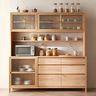 Wood Crockery Unit Design with Fluted Glass, Open Shelves and Drawers