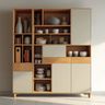 Beige and Wood Crockery Unit Design with Open Shelves