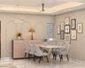 6-Seater Dining Room Design with Marble Table and Plush Grey Chairs