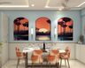 Tropical Dining Room Design with Orange Upholstered Statement Chairs