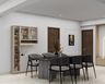 Dining Room Design with Wooden Table and and Glass Shutter Crockery Unit