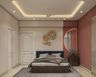 Guest Bedroom Design with Terracotta Accent Wall and LED Mirror
