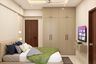 Guest Bedroom Design with Beige Wardrobe and Grey Accent Wall