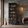 Industrial Home Bar Design with Black Glass Shutter Display Cabinet
