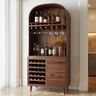 Mid Century Modern Wood Home Bar Design with Curved Arch Cabinet