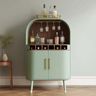 Mint Green and Wood Home Bar Design Featuring Glass Rack And Cabinet