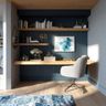 Walnut Bronze Home Office Design with Floating Desk and Sculptural Shelving