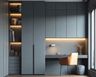 Grey and Walnut Home Office Design with LED Wardrobes