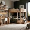 Kids Bedroom Design with Bunk Bed, Taupe Wall and Study Desk with Chair