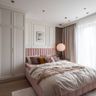 Kids Bedroom Design with Paneled Walls and Pink Tufted Headboard Bed