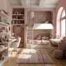 Kids Bedroom Design with Soft Blush Wall, Bunk Bed and Study Storage