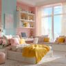 Kids Bedroom Design with Pastel Walls, Single Cot Bed and Study Area