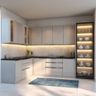 Light Beige L-Shaped Kitchen Design with Granite Countertop and Suede Finish