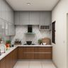 L-Shaped Kitchen Design with Bronze and Grey Suede Finish Cabinets and Quartz Coutertop