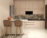 Island Kitchen Design with Grey High Gloss Finish Cabinets and Granite Countertop