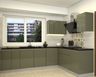 Green L-Shaped Kitchen Design with Glossy Cabinets and Granite Countertop