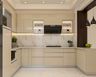 U-Shaped Minimal Cream Kitchen Design with Marble Countertops and Tall Cabinets