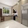 Contemporary Cream L-Shaped Kitchen Design with Wine Storage Alcove