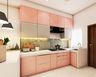 Contemporary U-Shaped Kitchen Design with Blush Pink and Grey Cabinets