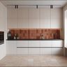 L-Shaped Kitchen Design With Off-White Cabinets and Terracotta Tiles