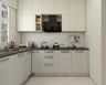Grey and Champagne L-Shaped Kitchen Design With Granite Countertop