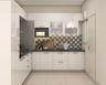 L-Shaped Kitchen Design with High Gloss Cabinets and Granite Countertop