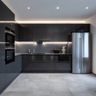 L-Shaped Kitchen Design with High-Gloss Grey Cabinets and Granite Top