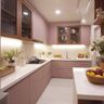 Open Kitchen Design with Rose Granium Cabinets and Quartz Countertop