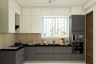 Contemporary L-Shaped Kitchen Design with Coffee Niche and Larder Storage