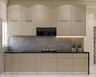 Cream Contemporary Parallel Kitchen Design with Matte Taupe Cabinets