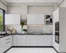 Minimal White U-Shaped Kitchen Design with Tall Integrated Pantry Columns
