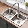Stainless Steel Modern Kitchen Sink Design with Top Mount Dual Bowl
