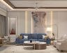 Living Room Design with Blue Sofa, Marble Feature Wall and Swing