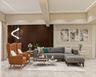 Living Room Design with Grey Sectional Sofa and Terracotta Chairs