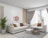 Living Room Design with 3-Seater Light  Beige Sofa and Ribbed Coffee Table