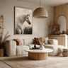 Scandinavian Living Room Design with Beige Textured L-Shaped Sofa