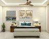 Master Bedroom Design with Upholstered Bed and Wooden Storage