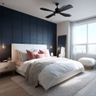 Master Bedroom Design with Charcoal Accent Wall and Paneled Wall