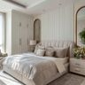 Guest Bedroom Design with Ceam Upholstered Bed and Panelled Wall